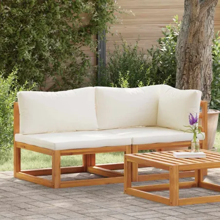 Ensemble de canapés 2 pcs et coussins blanc crème Acacia solide