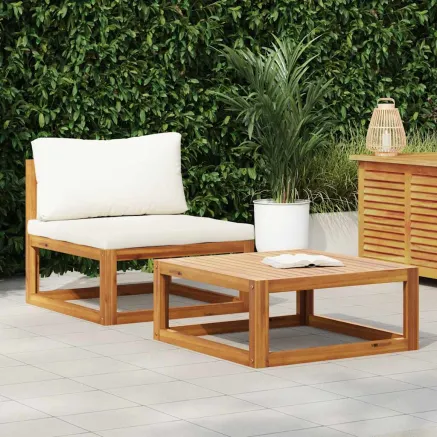 Salon de jardin 2 pcs avec coussin Bois d'acacia solide