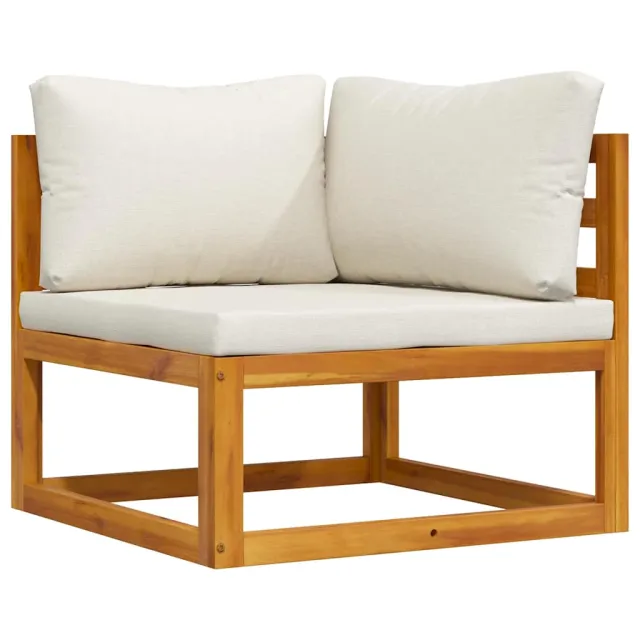 Canapé d'angle sectionnel et coussin blanc crème Bois d'acacia