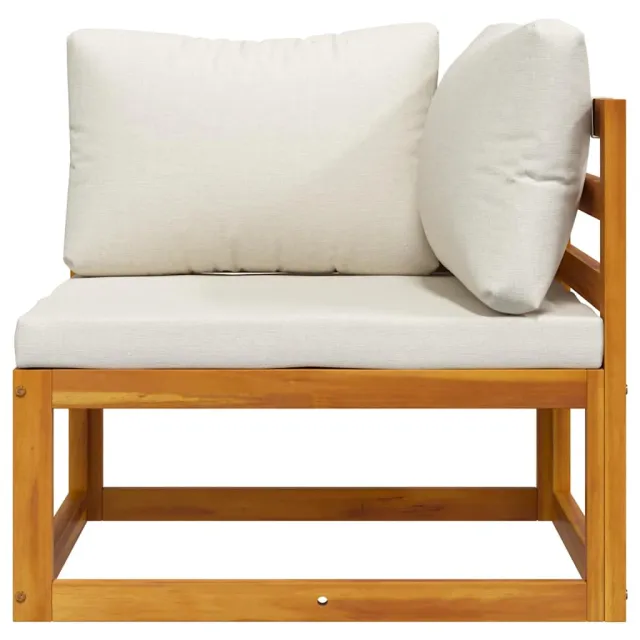 Canapé d'angle sectionnel et coussin blanc crème Bois d'acacia