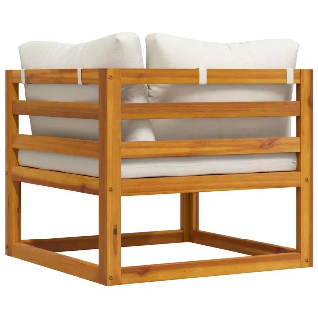 Canapé d'angle sectionnel et coussin blanc crème Bois d'acacia