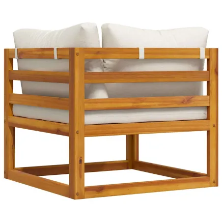 Canapé d'angle sectionnel et coussin blanc crème Bois d'acacia