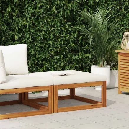 Repose-pied avec coussin blanc crème Bois d'acacia massif