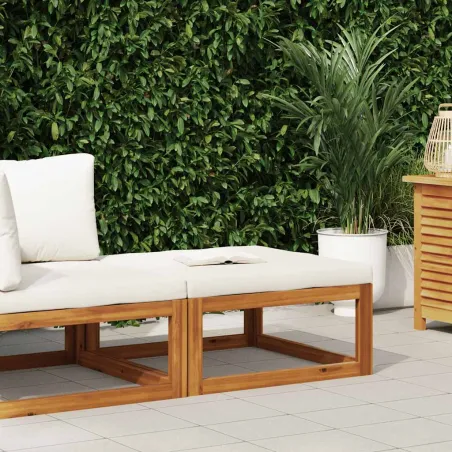 Repose-pied avec coussin blanc crème Bois d'acacia massif