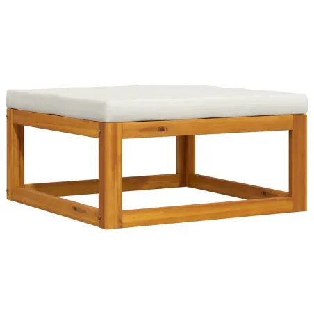 Repose-pied avec coussin blanc crème Bois d'acacia massif