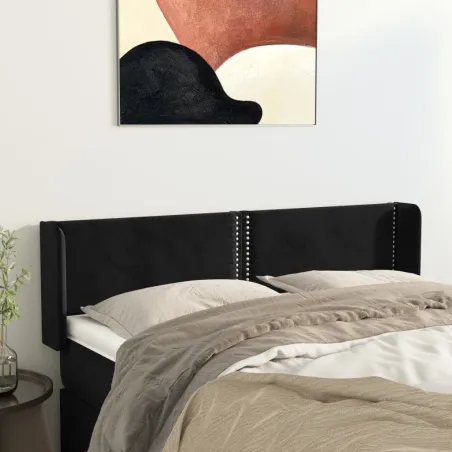 Tête de lit avec oreilles Noir 147x16x78/88 cm Velours