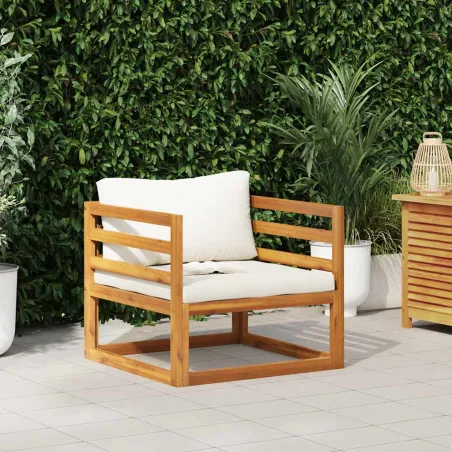 Chaise de jardin avec coussins crème Bois d'acacia massif