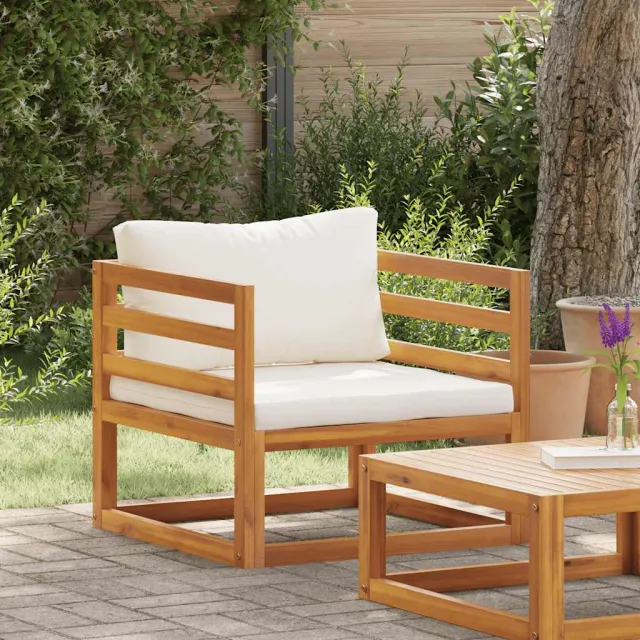 Chaise de jardin avec coussins crème Bois d'acacia massif