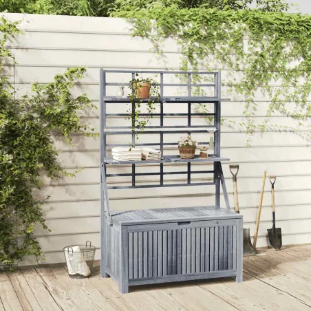 Boîte de rangement avec treillis Gris 99x55x160cm Acacia solide