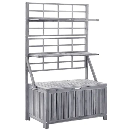 Boîte de rangement avec treillis Gris 99x55x160cm Acacia solide 2