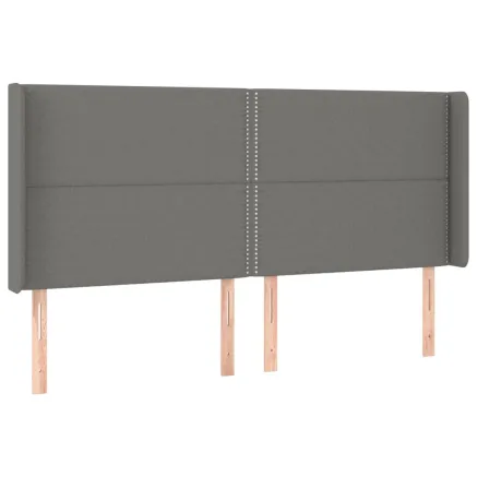 Tête de lit avec oreilles Gris foncé 163x16x118/128 cm Tissu 2