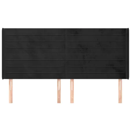 Tête de lit avec oreilles Noir 203x16x118/128 cm Velours
