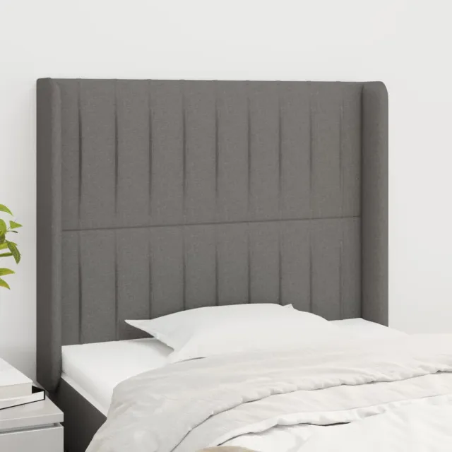 Tête de lit avec oreilles Gris foncé 103x16x118/128 cm Tissu