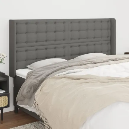 Tête de lit avec oreilles Gris foncé 163x16x118/128 cm Tissu