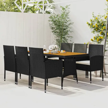 Mobilier à dîner d'extérieur 7 pcs Résine tressée Noir