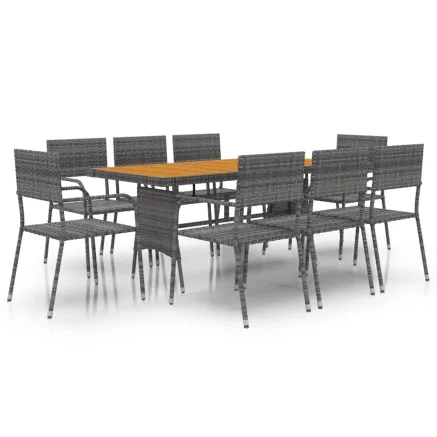 Mobilier à dîner d'extérieur 9 pcs Résine tressée Gris 2