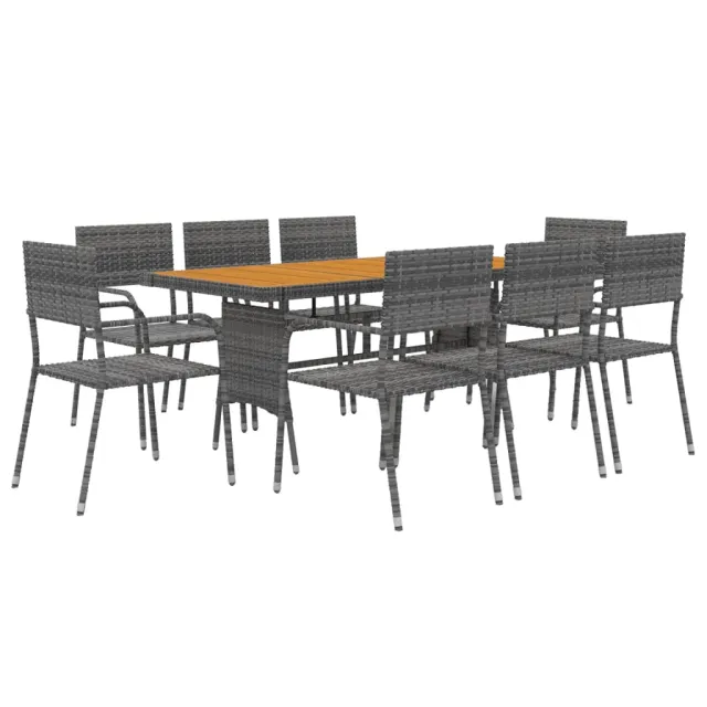 Mobilier à dîner d'extérieur 9 pcs Résine tressée Gris