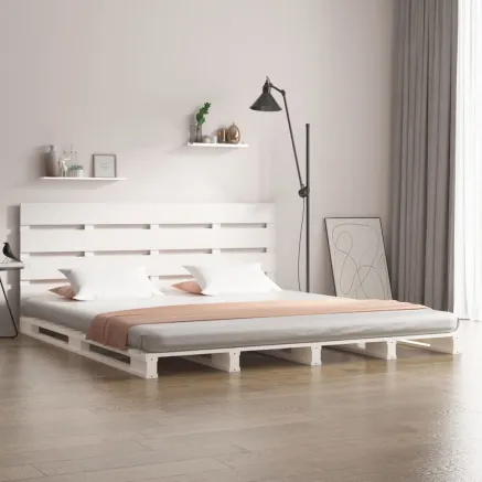Cadre de lit sans matelas blanc 200x200 cm bois massif de pin