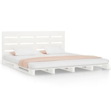 Cadre de lit sans matelas blanc 200x200 cm bois massif de pin 2