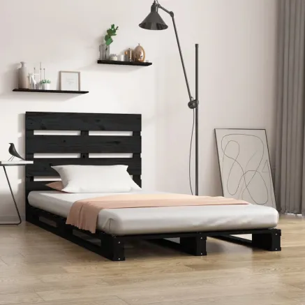 Cadre de lit sans matelas noir 75x190 cm bois de pin massif
