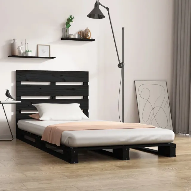 Cadre de lit sans matelas noir 75x190 cm bois de pin massif