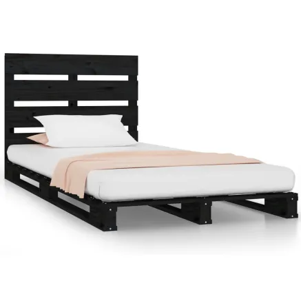 Cadre de lit sans matelas noir 75x190 cm bois de pin massif 2