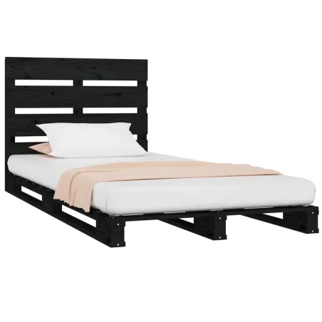 Cadre de lit sans matelas noir 75x190 cm bois de pin massif