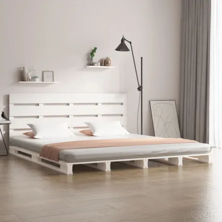Cadre de lit sans matelas blanc 135x190 cm bois de pin massif