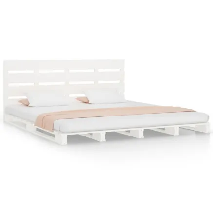 Cadre de lit sans matelas blanc 135x190 cm bois de pin massif 2