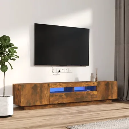 Ensemble de meubles TV avec lumières LED 2 pcs Chêne fumé
