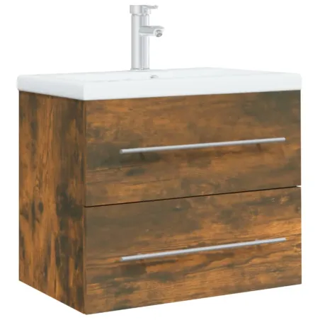 Meuble lavabo avec bassin intégré Chêne fumé Bois d'ingénierie