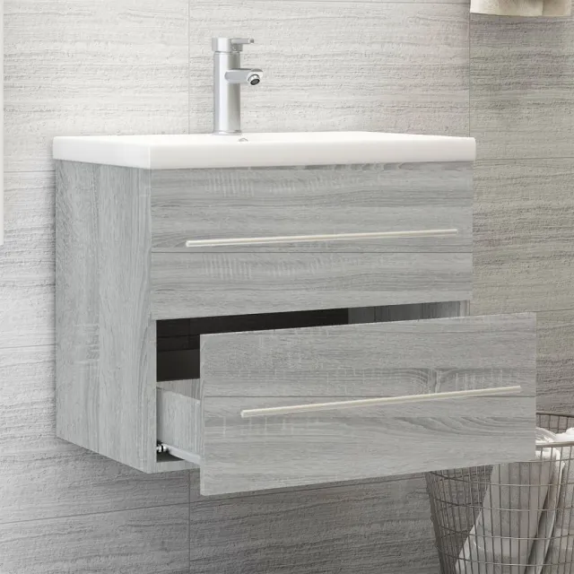 Meuble lavabo avec bassin intégré Sonoma gris Bois d'ingénierie
