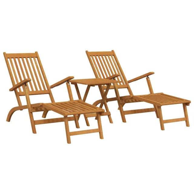 Chaises longues d'extérieur repose-pieds et table Acacia solide
