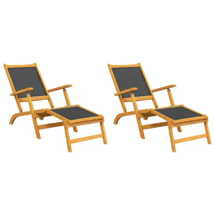 Chaises longues d'extérieur lot de 2 Acacia massif et textilène 2