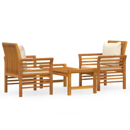 Salon de jardin 3 pcs avec coussins bois massif d'acacia 2
