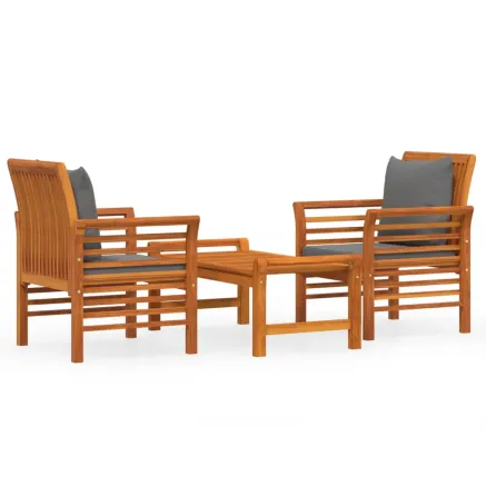 Salon de jardin 3 pcs avec coussins bois massif d'acacia 2