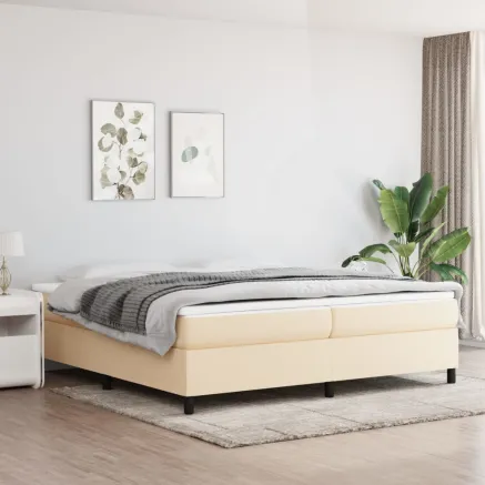 Cadre de lit à ressorts crème 200x200 cm tissu