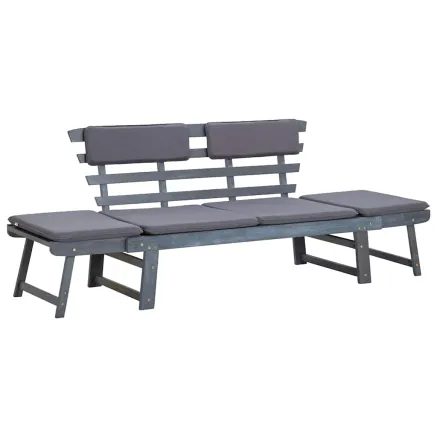 Banc de jardin avec coussins 2-en-1 190 cm Gris Bois d'acacia 2