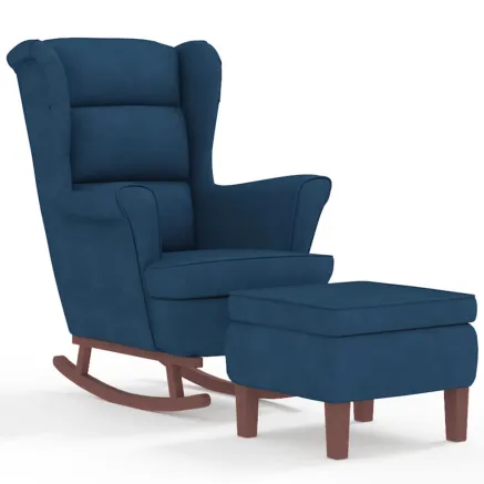 Fauteuil à bascule à oreilles en velours bleu bois massif 2