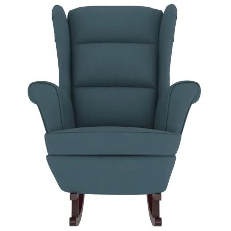 Fauteuil à bascule à oreilles en velours bleu bois massif