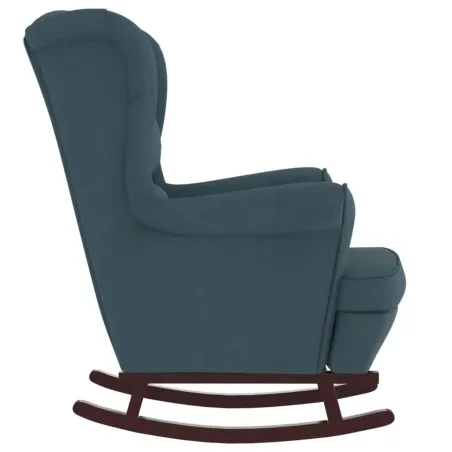 Fauteuil à bascule à oreilles en velours bleu bois massif