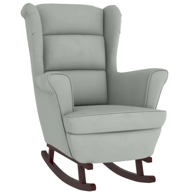 Fauteuil à bascule à oreilles en velours gris clair bois massif