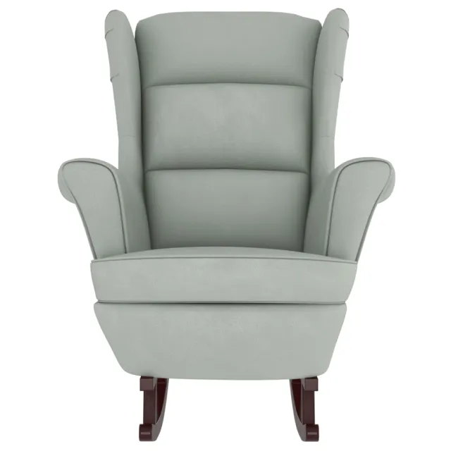 Fauteuil à bascule à oreilles en velours gris clair bois massif