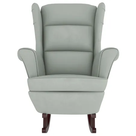 Fauteuil à bascule à oreilles en velours gris clair bois massif