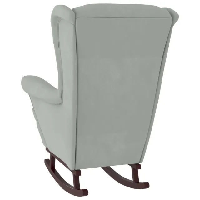 Fauteuil à bascule à oreilles en velours gris clair bois massif