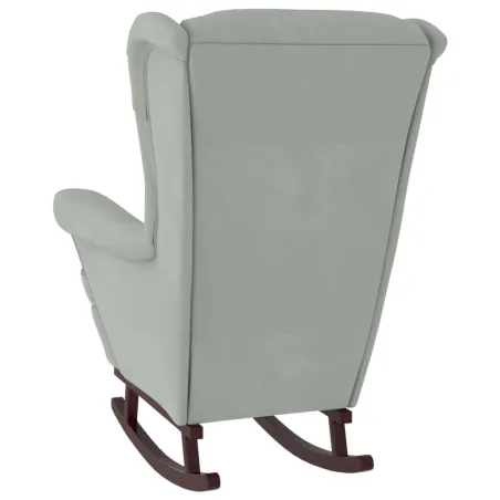 Fauteuil à bascule à oreilles en velours gris clair bois massif