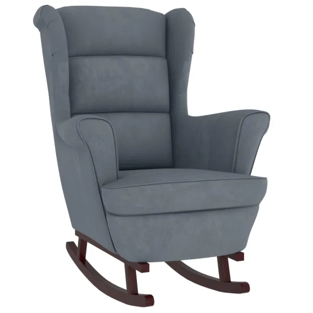 Fauteuil à bascule à oreilles en velours gris foncé bois massif