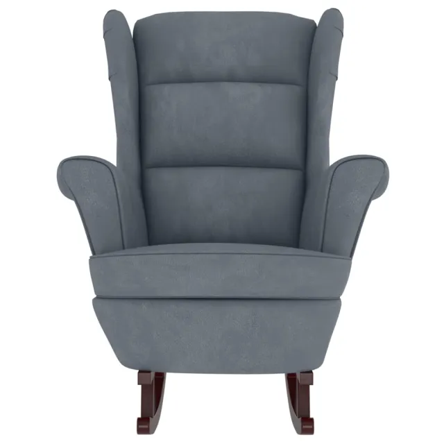Fauteuil à bascule à oreilles en velours gris foncé bois massif