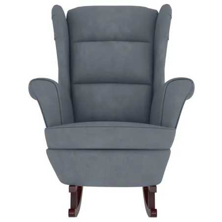 Fauteuil à bascule à oreilles en velours gris foncé bois massif