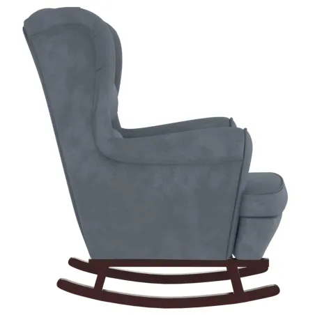 Fauteuil à bascule à oreilles en velours gris foncé bois massif